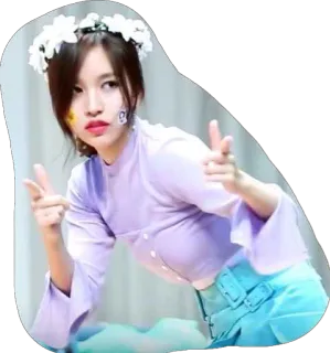 😎 wanita, orang, mahkota bunga, kemeja ungu, celana biru, Korea, Asia, mina telegram sticker