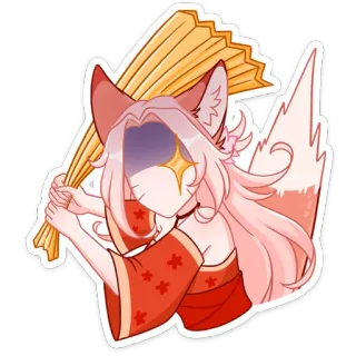 😨 fox girl, anime, fan, kimono, sticker, kawaii whatsapp sticker