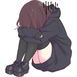 😌 anime, gadis, sedih, menangis, hoodie, emosional, depresi telegram sticker