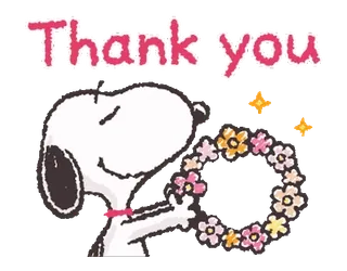 🙏 Snoopy Thank you snoopy, peanuts, merci, reconnaissant, fleurs, dessin animé, chien telegram sticker