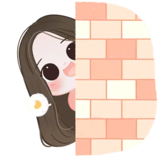🧁 cartoon, girl, wall, cute, peeking, illustration telegram sticker