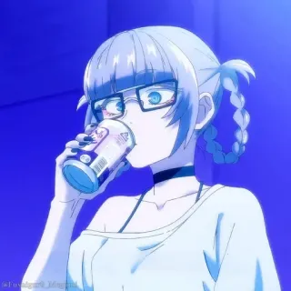🎆 Anime, Chica, Gafas, Bebida, Dibujos animados, Mujer, Bebida, Arte telegram sticker