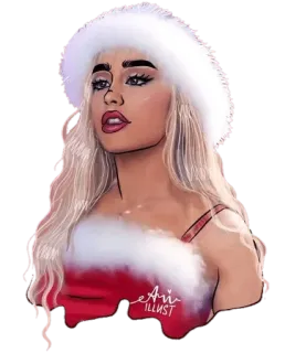 🤶 Ari Illust 여자, 크리스마스, 산타 모자, 일러스트, 초상화 telegram sticker