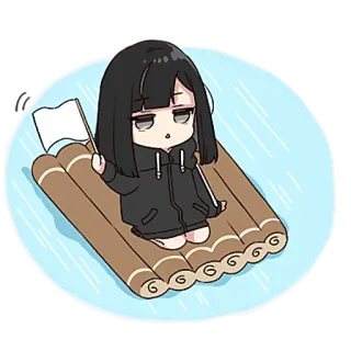 😞 Gadis anime, Chibi, Bendera putih, Rakit, Menyerah, Kartun telegram sticker