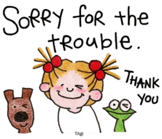 🙏 Sorry for the trouble. Thank you desculpa, obrigado, fofo, desenho animado, animais, pedido, amigável whatsapp sticker