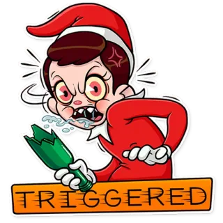 😡 TRIGGERED elf, angry, triggered, cartoon, elf on the shelf, rage, broken bottle telegram sticker