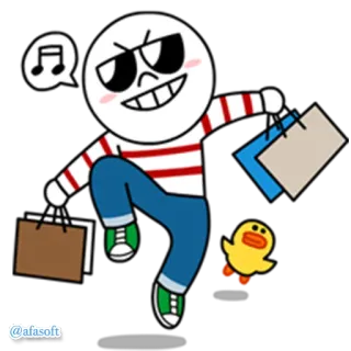 ✈ การ์ตูน, ช้อปปิ้ง, ตัวละคร, เป็ด, เจ๋ง, เพลง, กระเป๋า telegram sticker