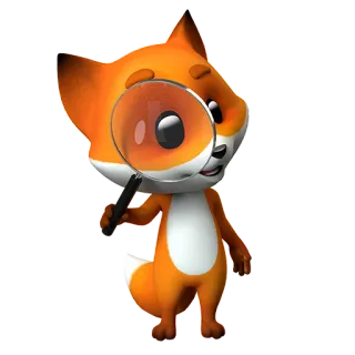 🔎 zorro, lupa, detective, dibujos animados, animal, naranja whatsapp sticker