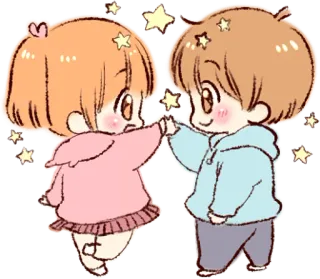 🤝 Anime, Chibi, Kawaii, Étoiles, Mignon, Amitié, Dessin animé telegram sticker