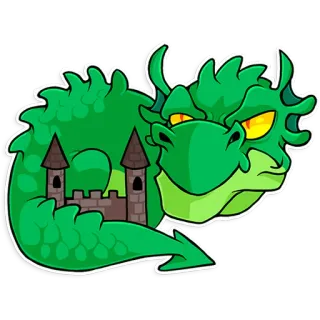 😡 dragão, castelo, verde, fantasia, adesivo, animal, criatura mítica telegram sticker