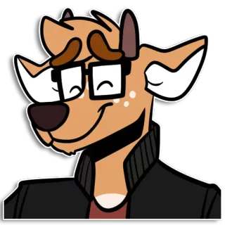 ☺️ anthropomorphe, cerf, lunettes, furry, dessin animé, animal, souriant, personnage whatsapp sticker