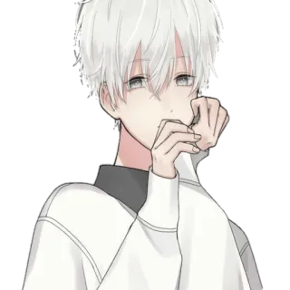 🤔 anime, boy, white hair, cute, illustration telegram sticker