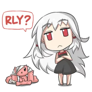 😐 RLY? chibi, girl, question, animal telegram sticker