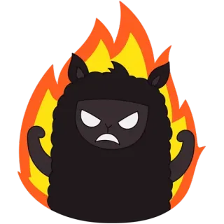 😡 mouton, en colère, feu, dessin animé, flamme, noir, animal telegram sticker