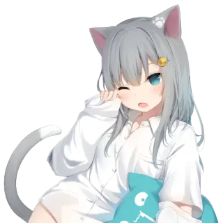 😉 Anime, Miêu nữ, Dễ thương, Kawaii, Buồn ngủ, Cô gái, Neko telegram sticker