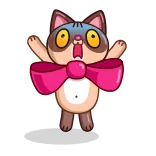 😨 chat, noeud, surpris, choqué, animal, mignon, dessin animé whatsapp sticker