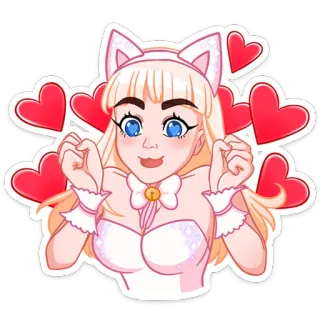 🥰 Аниме, Девушка-кошка, Сердечки, Каваи, Милый whatsapp sticker