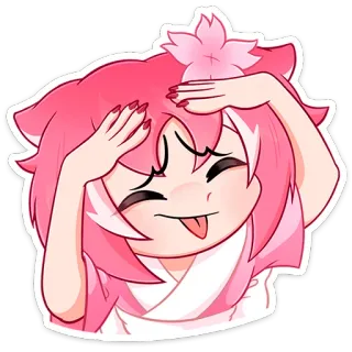 😛 gái anime, tóc hồng, dễ thương, biểu tượng cảm xúc, nhãn dán, hoạt hình telegram sticker