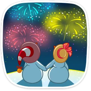 🎆 fuegos artificiales, celebración, pareja, dibujos animados, festivo, lindo, nieve whatsapp sticker