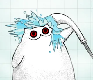 🐱 Desenho animado, Gato, Chuveiro, Olhos, Água, Banho telegram sticker