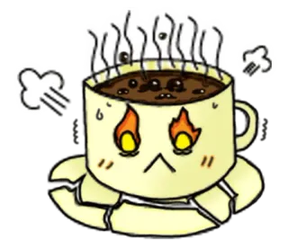 🔥 caffè, tazza, fumante, caldo, cartone animato, emoji, arrabbiato, kawaii telegram sticker