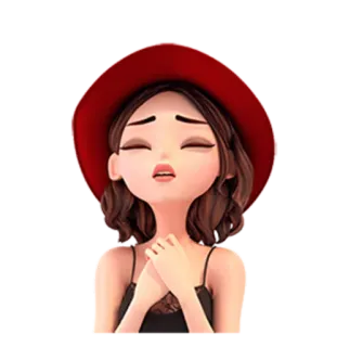 😩 gadis, kartun, topi, imut, sedih, wanita whatsapp sticker