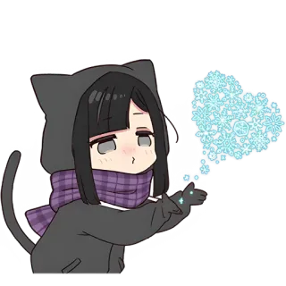😍 Аниме, Девушка, Кот, Снежинка, Зима, Милый telegram sticker