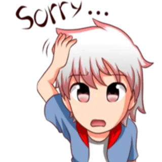 😞 Sorry... apology, cartoon, white hair, embarrassed, sad, anime style telegram sticker
