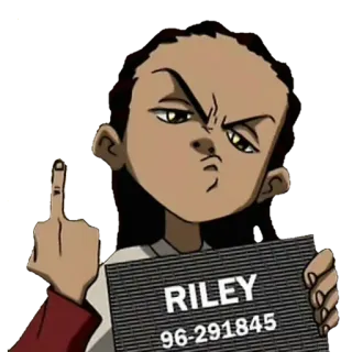 🖕 Riley Freeman The Boondocks marah, jari tengah, kartun, hitam, menyinggung telegram sticker