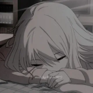 🖤 made by @gkk_2610 anime, ragazza, triste, dormire telegram sticker