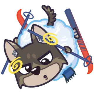 😵 lobo, esqui, inverno, desenho animado, animal, esporte telegram sticker