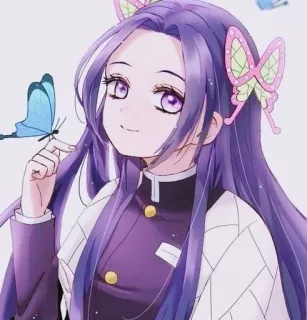 🌸 Kocho Kanae Demon Slayer Anime, Demon Slayer, Kocho Kanae, Borboleta, Cabelo roxo, Garota anime telegram sticker
