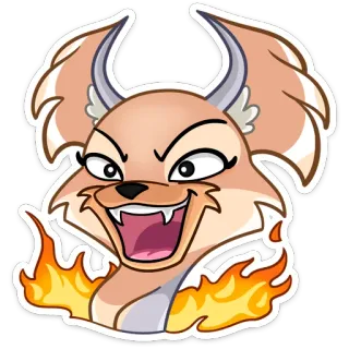 🔥 zorro, fuego, enojado, dibujos animados, animal, pegatina telegram sticker