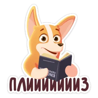 🥺 ПЛИИИИИЗ cachorro, corgi, desenho animado, implorando, suplicando, livro whatsapp sticker