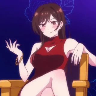 🍓 Anime, Mulher, Personagem, Vestido, Sentada, Desenho animado telegram sticker