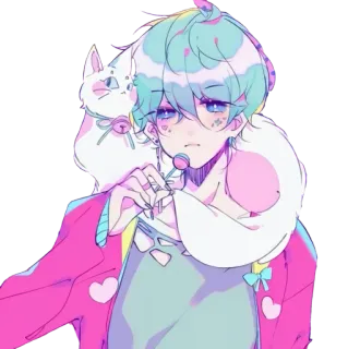 🍭 Anime, Cartoon, Charakter, Katze, Lutscher, Pastell, Kawaii, Süß whatsapp sticker