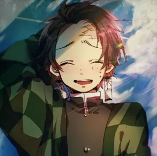 🍃 Tanjiro Kamado Demon Slayer anime, Demon Slayer, Tanjiro, Tanjiro Kamado, sonriendo, feliz, personaje, ilustración whatsapp sticker