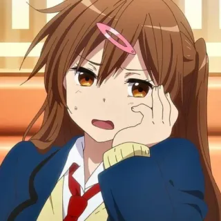 ✨ Anime, Fille, Uniforme scolaire, cheveux bruns, mignon, moue telegram sticker