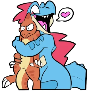 ❤ pokemon, totodile, charmander, hugging, cute, cartoon whatsapp sticker