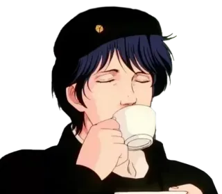 ☺ Anime, Bebendo, Café, Chá, Personagem, Ilustração, Desenho animado telegram sticker