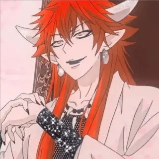 😶 Anime, Demone, capelli rossi, corna, scintillio whatsapp sticker