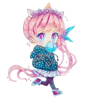 😌 ユニコーン, ちび, 可愛い, カワイイ, 女の子, ピンク髪, アニメ, マンガ telegram sticker