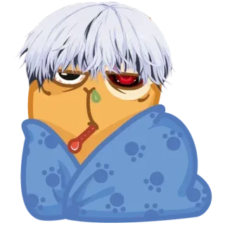 😮‍💨 아픈, 온도계, 애니메이션, 만화, 잠옷, 아픈, 피곤한, 슬픈 telegram sticker