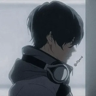 🎟 Anime, Jongen, Koptelefoon, Verdrietig, Melancholie, Illustratie, Portret telegram sticker