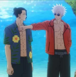 🌟 Anime, Été, Plage, Personnages, Dessin animé telegram sticker