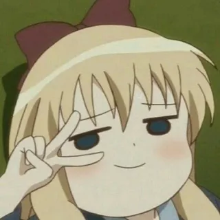 🌝 Anime, Mädchen, Friedenszeichen, Cartoon, Charakter, blonde Haare telegram sticker