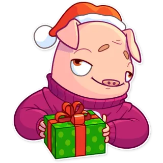 🎁 babi, natal, hadiah, sweter, topi santa, kartun, perayaan telegram sticker
