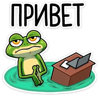 👋 ПРИВЕТ rana, hola, saludo, aburrido, oficina, dibujos animados telegram sticker