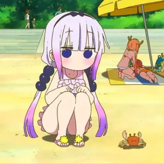 💜 Kanna Miss Kobayashi's Dragon Maid Anime, Spiaggia, Carino, Granchio, Kawaii, Estate telegram sticker