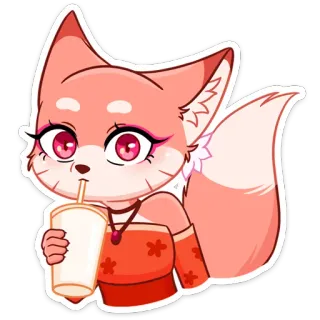 😳 лиса, каваий, напиток, милый, мультфильм telegram sticker
